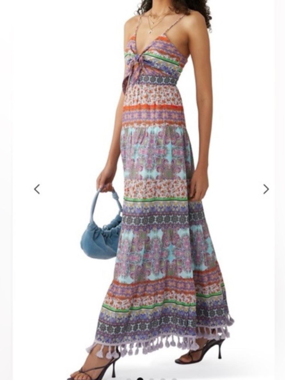 Alice + Olivia Multi-Color Tie-Front Spaghetti-Strap Maxi Dress